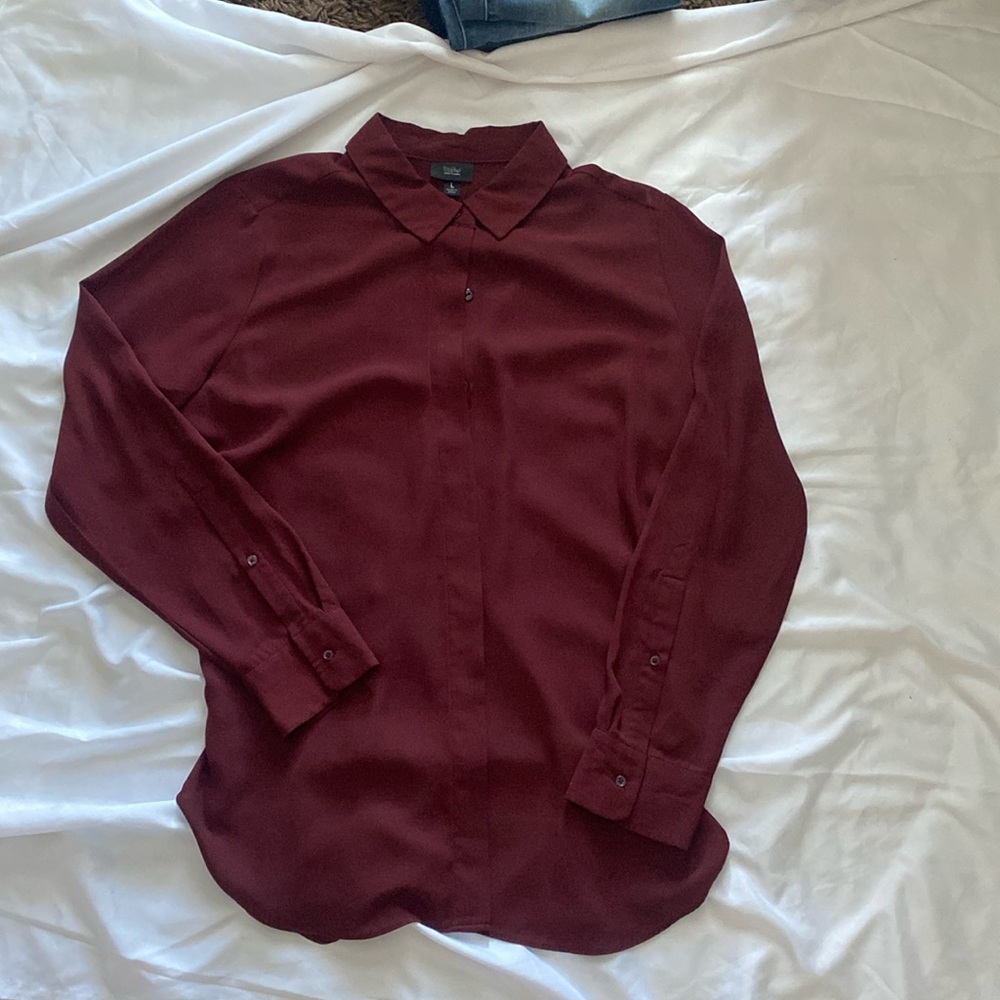 Mossimo burgundy silk , button up blouse